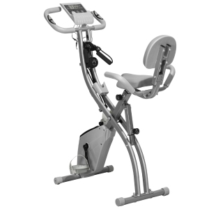 Soozier 3 in 1 Folding Exercise Bike, 10dB Super Silent Stationary Bike with 8-Level Magnetic Resistance, Heart Rate Sensor, Adjustable Seat, Resistance Bands and Wheels, Grey