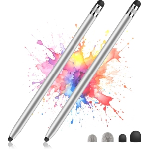 2 Pack Stylus Pens for Touch Screens, Sensitivity Precision Capacitive Stylus Pen for iPad iPhone Samsung Tablets all Universal Touchscreen Devices, Silver