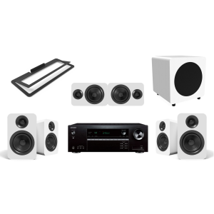 Onkyo 7.2 Ch 8K eARC Receiver | Kanto Speakers | 5.1 Ch Home Theatre System (White) w/ Center Channel Speaker Stand & 100ft 14 Gauge OFC Speaker Wire