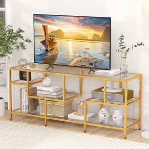 Gymax 58'' TV Stand for TVs up to 65'' w/ Tempered Glass Shelves TV Console Table
