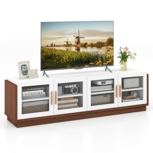 Gymax Large TV Stand for TVs up to 75'' Console Table w/ 4 Tempered Glass Doors