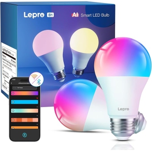 Lepro AI Smart Light Bulbs Music Sync, Thousands Dynamic Scenes, Wi-Fi & Bluetooth RGB Color Changing Light Bulbs, Built-in Voice Control Via Lepro App