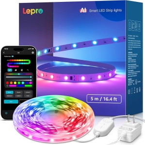 Lepro S1 AI LED Lights, LLM RGBIC Led Lights Strip for Bedroom, Work with Alexa & Google Smart LED Lights for Bedroom, Music Sync Led Strip Lights, 16.4ft WiFi Bluetooth LED Light