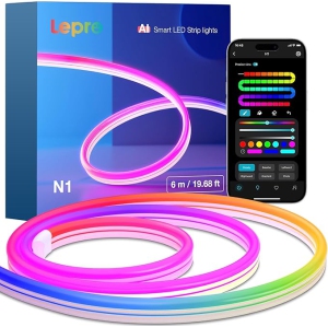 Lepro N1 AI Neon Lights, 32.8FT , LLM RGBIC Neon Led Lights, Work with Alexa & Google Neon Rope Light, Music neon led Strip Light, IP65 Outdoor Led Strip Lights Waterproof