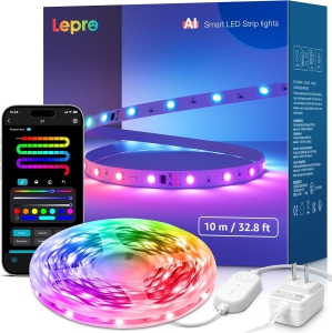 Lepro S1 AI LED Lights, LLM RGBIC LED Strip Lights, Work with Alexa & Google Led Lights Strip for Bedroom, Segmented DIY Led Light Strips, 32.8ft Music Sync WiFi Bluetooth
