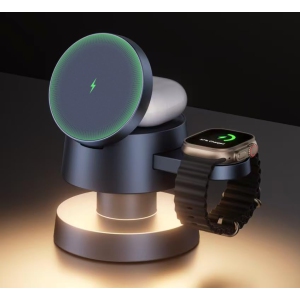 for iPhone 16 Pro Max 4 in 1 Wireless Charging Station Cube with Night-Lamp for MagSafe Magnetic Charger, 22.5 W Travel Stand, 3 in 1 Fast Charge Multiple Devices