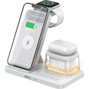 5 in 1 Foldable Wireless Fast Charger with Night Light Transparent Clock for Apple Devices for iPhone 15 14 13 12 11 Pro Max Apple Watch AirPods Series for Apple Watch for Airpods