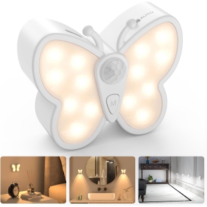 Bright Dimmable Butterfly LED Night Light, Smart Motion Sensor Night Light Lamp with Spotlight and 2 Color Temperature, Magnetic Rechargeable Nightlight for Kid Room, Bedroom