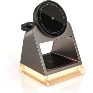 Wireless Charger 15w Max Fast Wireless Charging Crystal Lamp 3 in 1 Adjustable Brightness Highly Technological and Sophisticated Compatible with Cellphones/Wireless Earbuds/Watch