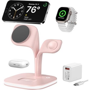 Magnetic Charging Station with LED, 5 in 1 Faster Mag-Safe Wireless Charger Stand for iPhone 16 15 14,13,12 Pro/Max/Mini/Plus, Apple Watch 9/8/7/6/SE/5/4/3/2