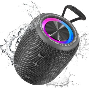 Portable Bluetooth Speaker, BT5.3 Wireless Speaker 20W Bass Diaphragms with Multi LED Light Dynamic Modes, IPX6 Waterproof 16H Playtime supports FM Mode, TF, USB
