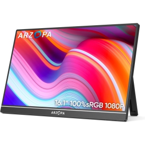 ARZOPA Portable Monitor, 16.1" FHD 1080P Kickstand 100% sRGB High Color Gamut Portable Laptop Monitor for Office & Entertainment - Z1C