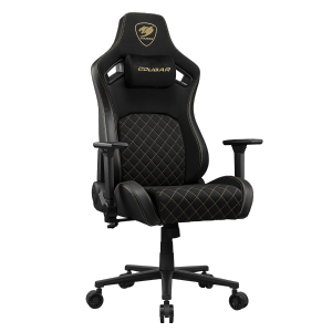 Cougar Defensor F Gaming Chair, Ergonomic High‑Back Woven Fabric, 155° Recline, 4D Armrests & Lumbar Support, Gold
