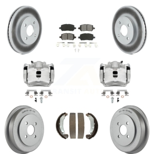 Front Rear Disc Brake Caliper Coat Rotor Drum Semi-Metallic Pad Kit (8Pc) For Saturn Ion KCG-100378S