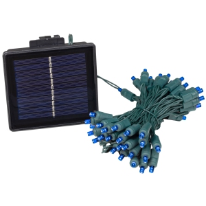 Novelty Lights 50 Light Solar Powered LED Outdoor Mini Light String, 12.5 Feet on Green Wire, Blue 5mm Bulbs, Automatic Dusk to Dawn Operation