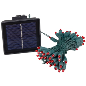 Novelty Lights 50 Light Solar Powered LED Outdoor Mini Light String, 12.5 Feet on Green Wire, Red 5mm Bulbs, Automatic Dusk to Dawn Operation