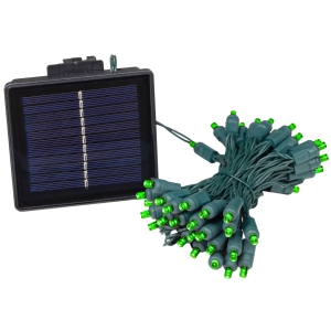 Novelty Lights 50 Light Solar Powered LED Outdoor Mini Light String, 12.5 Feet on Green Wire, Green 5mm Bulbs, Automatic Dusk to Dawn Operation