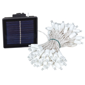 Novelty Lights 100 Light Solar Powered LED Outdoor Mini Light String, 50 Feet on White Wire, Pure White 5mm Bulbs, Automatic Dusk to Dawn Operation