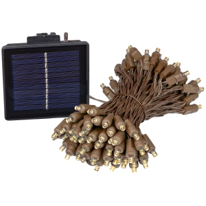 Novelty Lights 100 Light Solar Powered LED Outdoor Mini Light String, 34 Feet on Brown Wire, Warm White 5mm Bulbs, Automatic Dusk to Dawn Operation