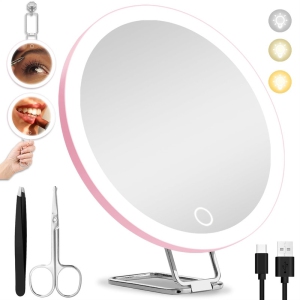 6'' Makeup Magnifying Mirror, Lighted Makeup Mirror with Magnification 30x Travel Magnifying Mirror, 30X High Magnifying Mirror with 3 Suction Cups & Adjustable Stand