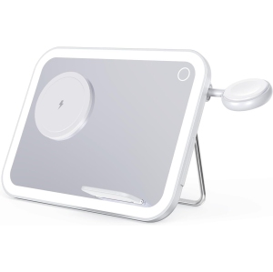 3 in 1 Foldable Magnetic Wireless Charger with Cosmetic Mirror,Makeup Mirror with Light,3-in-1 Charging Station,Charging Stand,for iPhone12-16,Apple Watches,AirPods