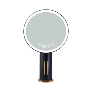 Free Standing Dressing Table Vanity Mirror 31.5 * 19Cm Green Led Makeup Mirror with Light Desktop Rotating Vanity Round Shape Cosmetic Mirrors 31.5 * 19Cm,Black