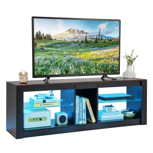 Gymax TV Stand w/ LED Light for TVs up to 65 inch w/ Adjustable Tempered Glass Shelves