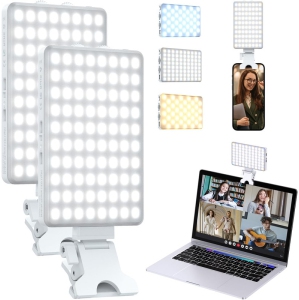 Phone Light- 2 Pack with Cell Phone Clip, 80 LED Selfie Light for iPhone with 3 Lights and Infinite Adjustment Modes, 5000mAh Phone Light Clip