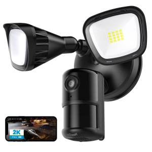 ieGeek Floodlight Camera, 2K Wired Flood Light Camera with Motion Sensor, 2.4G WiFi Cam with 2600 Lumens Light, Color Night Vision, Siren, 2 Way Audio,Works with Alexa,Black