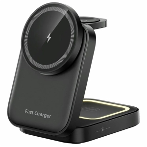 Multifunctional Foldable 15W Wireless Phone Charger for Earbuds, Apple Watch Series - Black