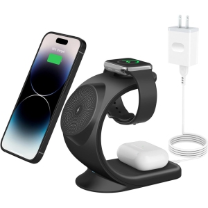 Magsafe Charger Stand, Wireless 3 in 1 Charger with QC3.0 Adapter, Magnetic Wireless Charger Compatible with iPhone 15,14,13,12 Pro Max/Pro/Mini/Plus, iWatch se/8/7/6/5/4/3/2