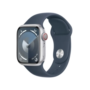 Apple Watch Series 9 (GPS + Cellular) 41mm Silver Aluminium Case with Storm Blue Sport Band - BRAND NEW