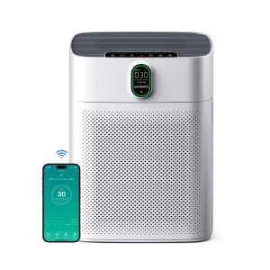 MORENTO HY4866 Smart Air Purifier Up to 1076 Sqft with HEPA Filter and Air Quality Sensor for Home Large Room Bedroom, Double-sided Air Inlet, 24db, White