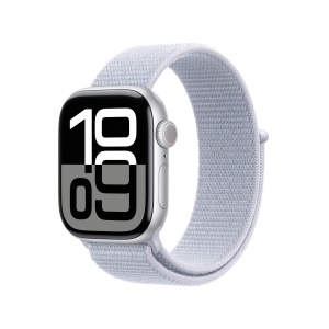 Apple Watch Series 10 [GPS 42mm Case] Smartwatch with Silver Aluminium Case with Blue Cloud Sport Loop. Fitness Tracker, ECG App, Always-On Retina Display, Carbon Neutral