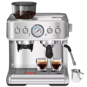 Espresso Machines with grinder, 20 Bar Professional Espresso Maker with Milk Frother Steam Wand&Removable Water Tan for Home,Stainless Steel