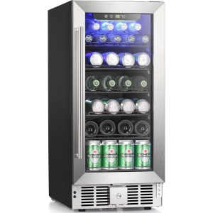 Antarctic Star 15-Inch 115-Can Beverage Fridge, 2.9 Cu.Ft Cooler with Safety Lock, Low Noise, Transparent Glass Door with Stainless Steel Handle