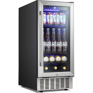 Antarctic Star 24 Inch Beverage Fridge with Clear Glass Door, Digital Memory Temperature Control, for Cans and Soda, LED Lighting, Quiet Operation