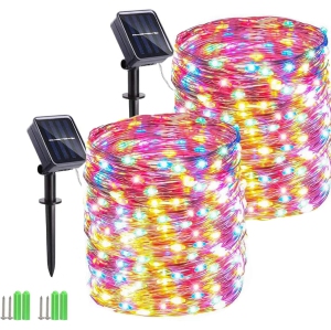 Solar String Lights, 2 Pack 55Ft 150 LED Solar Christmas Fairy Lights, 8 Modes Waterproof Outdoor Fairy Lights