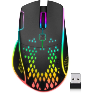 RisoPhy Silent Click Wireless Rechargeable Gaming Mouse with Double-Click Key and Colorful LED Lights, 3 Level Adjustable DPI, 400mah Lithium Battery - Black