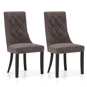 Gymax Tufted Dining Chairs Set of 2 w/ High Backrest Rubber Wood Legs Padded Seat