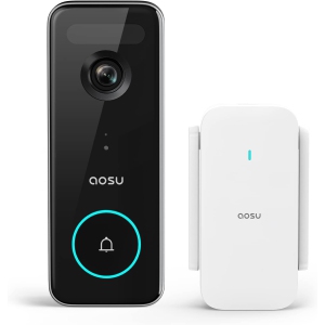 AOSU Doorbell Camera Wireless, 5MP Ultra HD, No Monthly Fee, 3D Motion Detection Video Doorbell with Homebase, Enhanced (2.4/5 GHz) WiFi, 180-Day Battery Life - Black