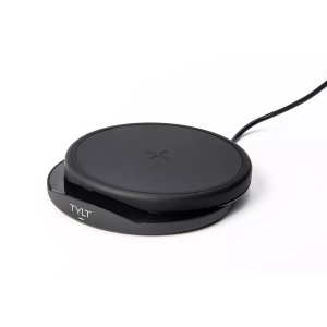 Tylt Crest Convertible Pad + Stand | Fastest Wireless Charger | Converts From Pad To Stand | Charges Through Most Cases - Color: Black