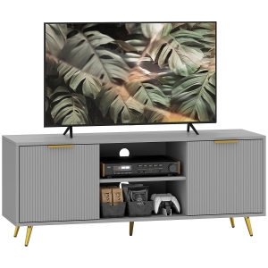 HOMCOM TV Stand for TVs up to 55 Inch, Modern Fluted Entertainment Center with Storage Cabinets and Open Shelves, Media Console Table for Living Room, Bedroom, Grey