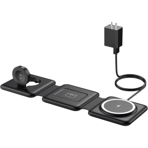 Magnetic Wireless Charger for iPhone: Fodable 3 in 1 Charging Station for Multiple Apple Devices - Travel Charging Pad Dock
