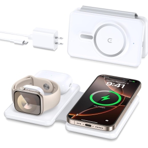 Magnetic Wireless Charger for iPhone: 3 in 1 Travel Charging Station for Apple Devices for iPhone 16 15 14 13 12 Pro Max Plus - Foldable Charging Pad