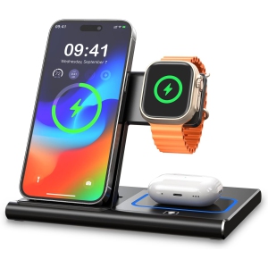 Wireless Charger, 3 in 1 Wireless Charging Station for Multiple Devices,Wireless Charging Stand for iPhone15 14 13 12 11 Series, AirPods Pro 3 2 & Apple Watch