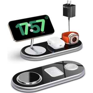 Upgraded 3 in 1 Charging Station for Apple Devices, Fast Magnetic Mag-Safe Wireless Charger Stand for iPhone 16/15/14/13/12 Series & Apple Watch 1-9/Ultra & AirPods Pro