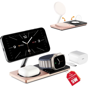 3 in 1 Wireless Charging Station for Apple Device: Fast Charging Station for iPhone and Watch with MagSafe, Foldable Charger Stand for iPhone 12-16 & iWatch & AirPods