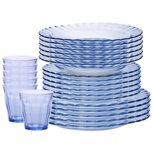 Duralex Le Picardie 24-Piece Tempered Glass Dinnerware Set - Marine
