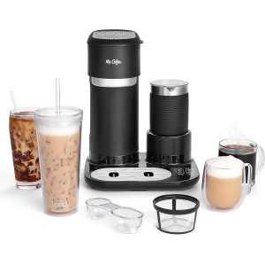 Mr. Coffee 4-in-1 Single-Serve Latte, Iced and Hot Coffee Maker | Coffee Machine with Milk Frother, Tumbler and Reusable Filter | Black